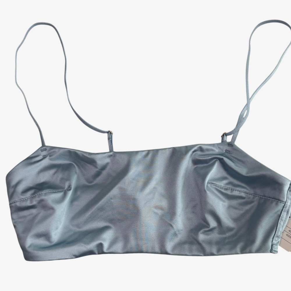 Auden Womens Scoop Neck Bralette Light Blue Satin Finish XS NEW